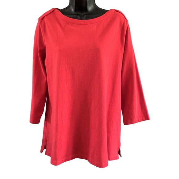 Lands End Womens Shirt LP Red Button-Back Tunic  3/4 Sleeves Heavy Knit - Picture 1 of 9